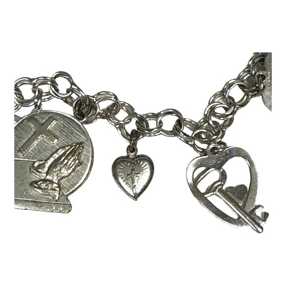 Vintage Forstner Charm Bracelet With Heart & Cross Charms And Pink Stone Accent - Picture 12 of 16
